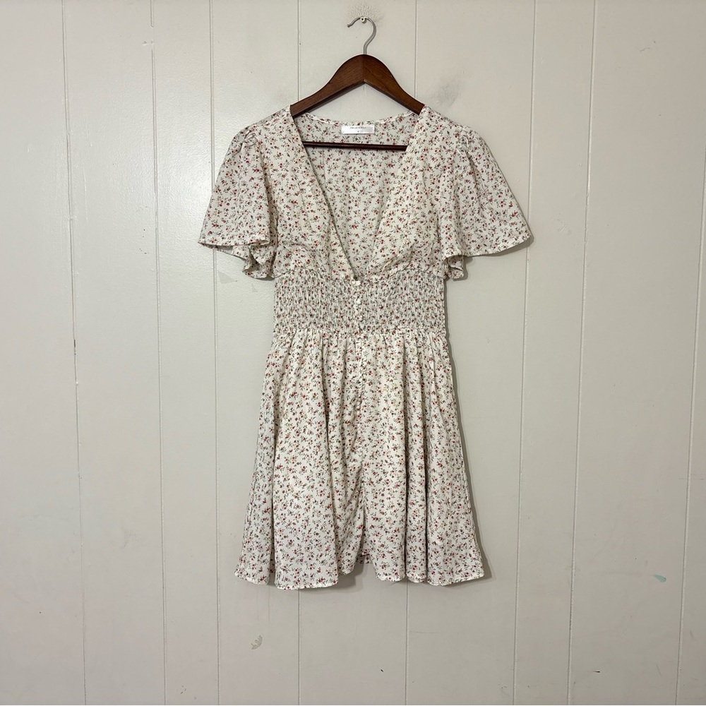Hello Molly Floral Smocked Mini Dress Cottagecore Milkmaid Boho Spring Size S